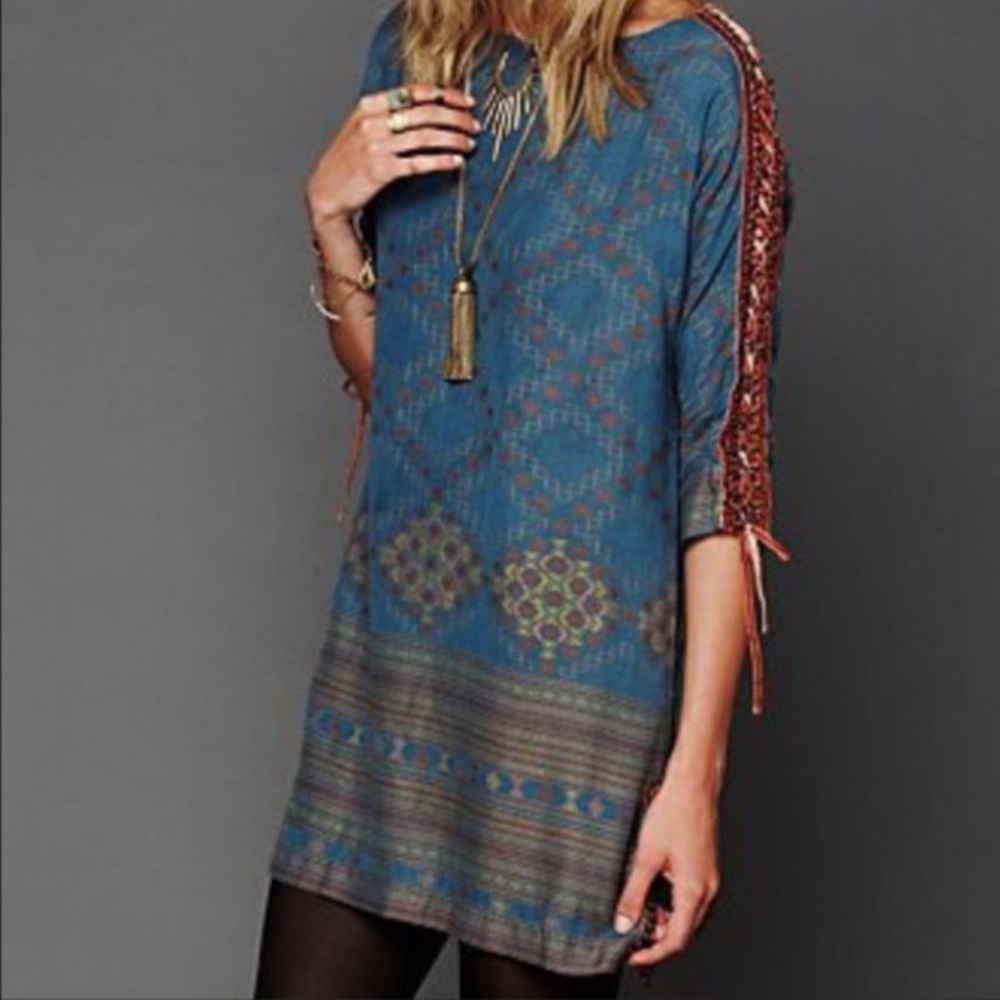Free people new romantics bohemian lace up sleeve tunic dress small
